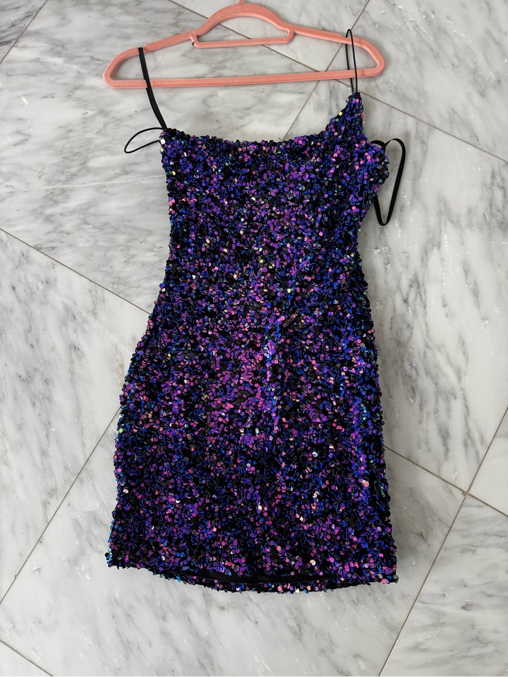 B Darlin Iridescent Purple Sequin Prom Dress